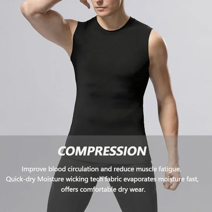 Compression Shirts Men sleeveless Tank Top Slimming Undershirt Body Shaper Workout Gym Vest Base Layer Athletic Tee Shirts Black