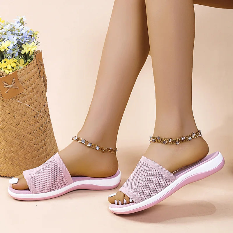 Summer Women Slippers Mesh Breathable Soft Wedge Shoes Solid Color Slip-On Platform Sandals Lady Fashion Beach Slides Sandalias