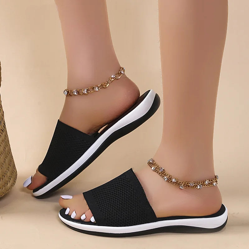 Summer Women Slippers Mesh Breathable Soft Wedge Shoes Solid Color Slip-On Platform Sandals Lady Fashion Beach Slides Sandalias