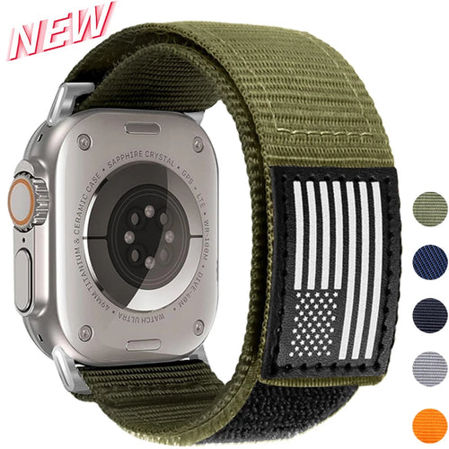 Tactical Nylon Sports Strap for Apple Watch ultra band 2 1 49mm 41mm 45mm 44mm 42mm Loop Band for iwatch 9 8 se 7 6 5 4 40 38mm