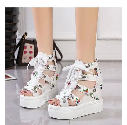 Hot Print Leisure Wedges Women's Shoes 2023 Summer Shoes Women Sandals Platform Shoelaces High Heels Casual Shoes Woman