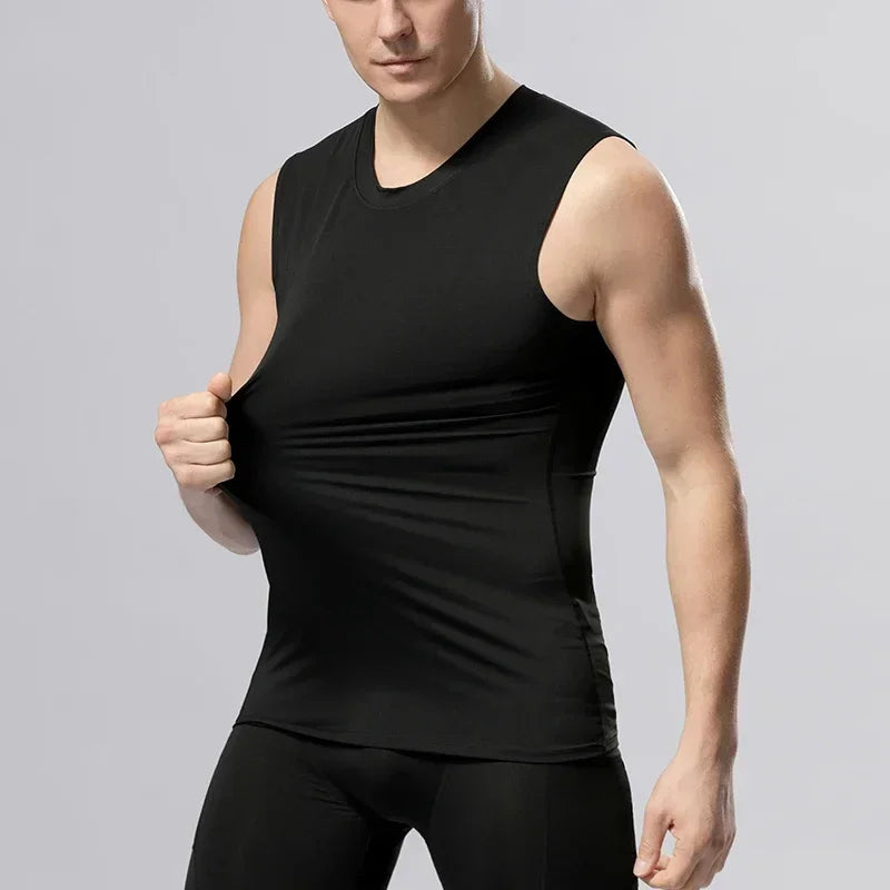 Compression Shirts Men sleeveless Tank Top Slimming Undershirt Body Shaper Workout Gym Vest Base Layer Athletic Tee Shirts Black