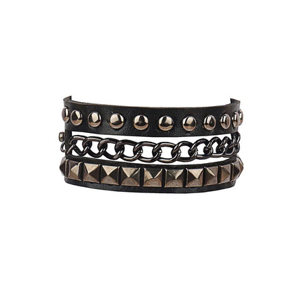 Punk Unique Row Spikes Rivet Stud Wide Cuff Leather Bracelet Punk Gothic Rock Unisex Bangle Bracelet Men Jewelry