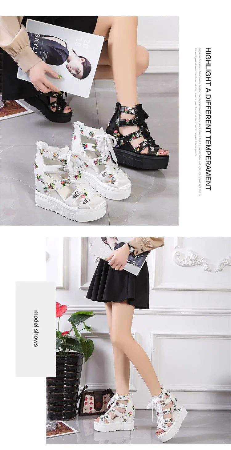 Hot Print Leisure Wedges Women's Shoes 2023 Summer Shoes Women Sandals Platform Shoelaces High Heels Casual Shoes Woman