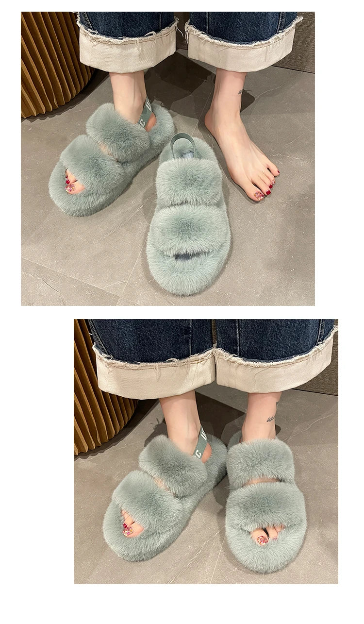 Fur Heels Women Comfy Platform Sandal Shoes Increasing Height Med Clogs Girls Velvet 2022 Medium Clear Outside Cotton Fabric Sho