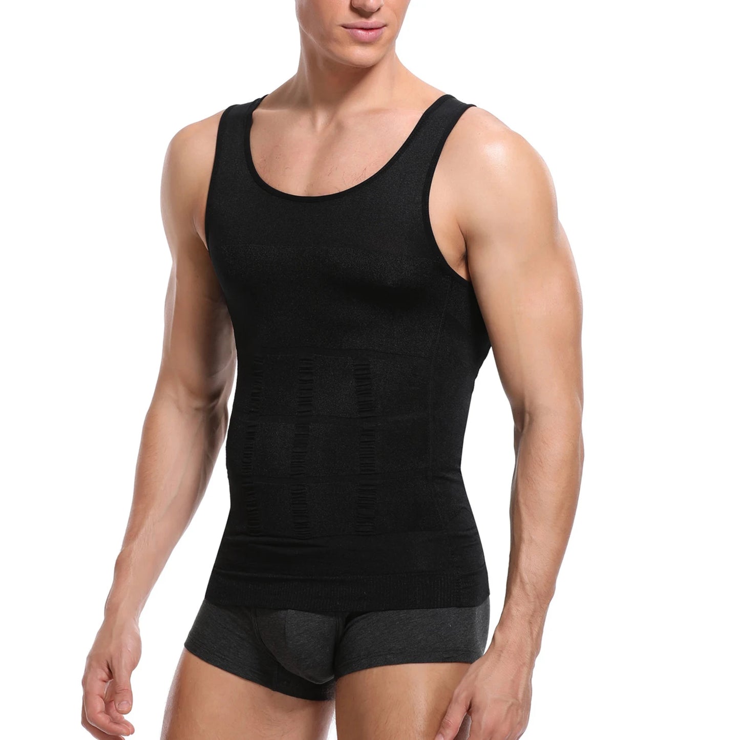 Compression Shirts Men sleeveless Tank Top Slimming Undershirt Body Shaper Workout Gym Vest Base Layer Athletic Tee Shirts Black