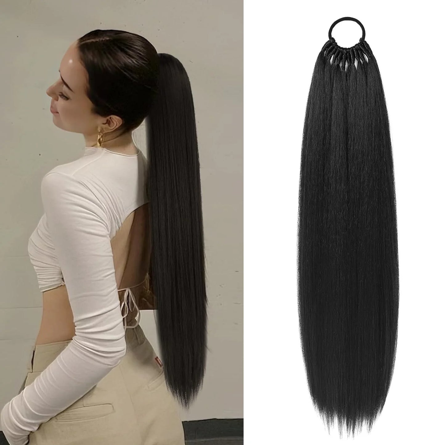 Synthetic Long Braided Ponytail Extensions DIY Ponytail Extensions With Rubber Band Hair Tie Hairpiece For Women Daily Party Use