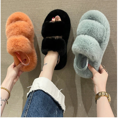 Fur Heels Women Comfy Platform Sandal Shoes Increasing Height Med Clogs Girls Velvet 2022 Medium Clear Outside Cotton Fabric Sho