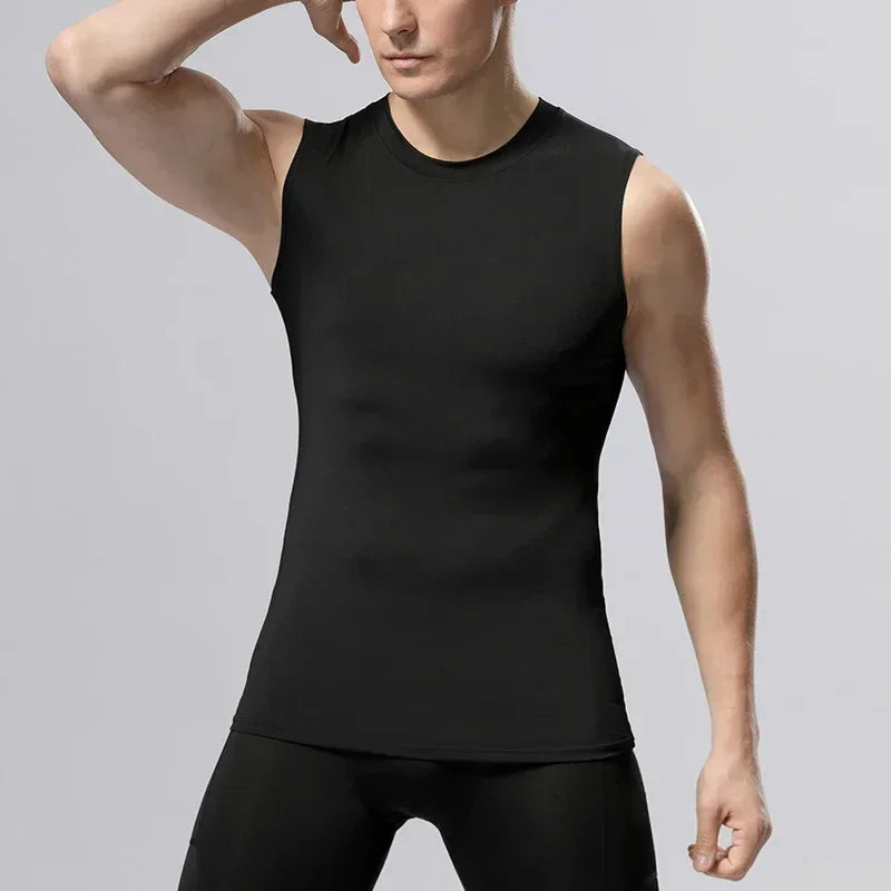 Compression Shirts Men sleeveless Tank Top Slimming Undershirt Body Shaper Workout Gym Vest Base Layer Athletic Tee Shirts Black