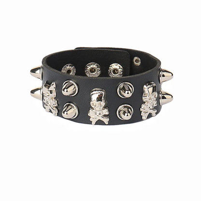 Punk Unique Row Spikes Rivet Stud Wide Cuff Leather Bracelet Punk Gothic Rock Unisex Bangle Bracelet Men Jewelry