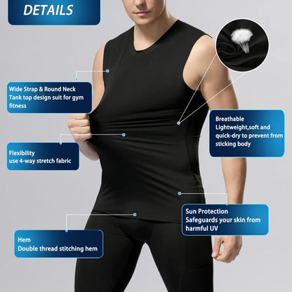 Compression Shirts Men sleeveless Tank Top Slimming Undershirt Body Shaper Workout Gym Vest Base Layer Athletic Tee Shirts Black