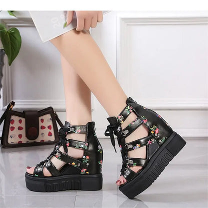 Hot Print Leisure Wedges Women's Shoes 2023 Summer Shoes Women Sandals Platform Shoelaces High Heels Casual Shoes Woman