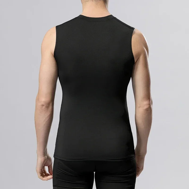 Compression Shirts Men sleeveless Tank Top Slimming Undershirt Body Shaper Workout Gym Vest Base Layer Athletic Tee Shirts Black