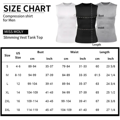 Compression Shirts Men sleeveless Tank Top Slimming Undershirt Body Shaper Workout Gym Vest Base Layer Athletic Tee Shirts Black