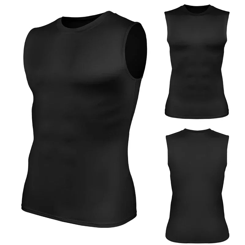 Compression Shirts Men sleeveless Tank Top Slimming Undershirt Body Shaper Workout Gym Vest Base Layer Athletic Tee Shirts Black