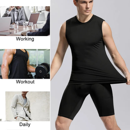 Compression Shirts Men sleeveless Tank Top Slimming Undershirt Body Shaper Workout Gym Vest Base Layer Athletic Tee Shirts Black