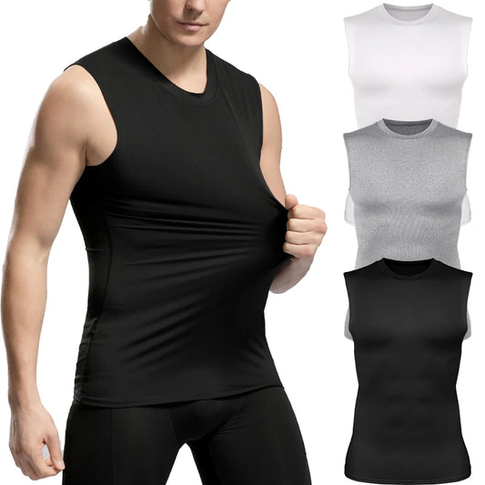 Compression Shirts Men sleeveless Tank Top Slimming Undershirt Body Shaper Workout Gym Vest Base Layer Athletic Tee Shirts Black