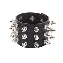 Load image into Gallery viewer, Punk Unique Row Spikes Rivet Stud Wide Cuff Leather Bracelet Punk Gothic Rock Unisex Bangle Bracelet Men Jewelry
