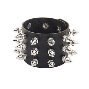 Punk Unique Row Spikes Rivet Stud Wide Cuff Leather Bracelet Punk Gothic Rock Unisex Bangle Bracelet Men Jewelry