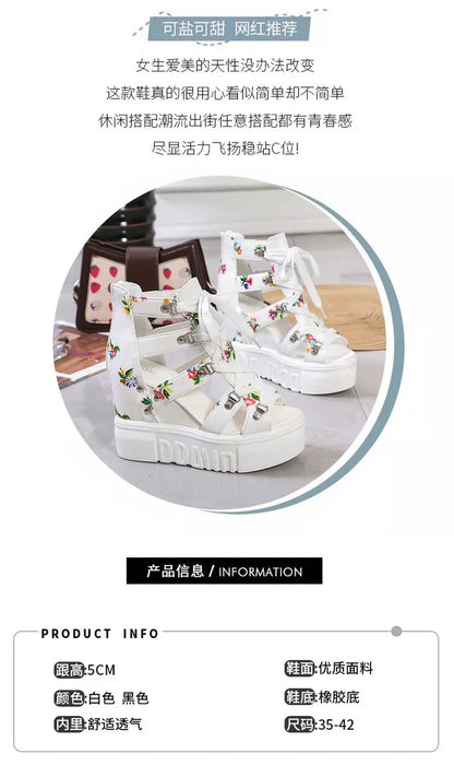 Hot Print Leisure Wedges Women's Shoes 2023 Summer Shoes Women Sandals Platform Shoelaces High Heels Casual Shoes Woman