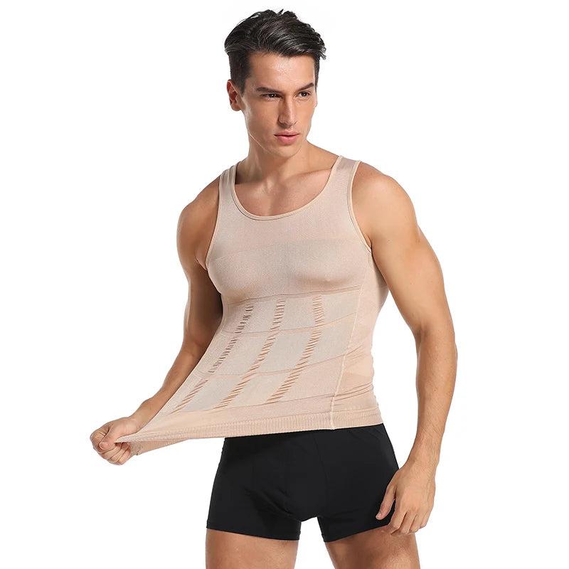 Compression Shirts Men sleeveless Tank Top Slimming Undershirt Body Shaper Workout Gym Vest Base Layer Athletic Tee Shirts Black