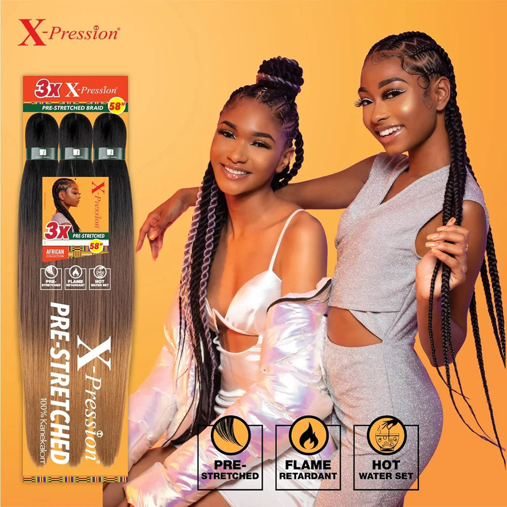 Synthetic Xpression prestretched braiding hair - 3x xpression kanekalon flame retardant smooth yaki braid - 3x x-pression