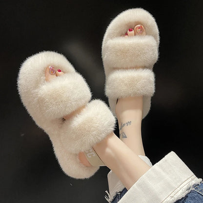 Fur Heels Women Comfy Platform Sandal Shoes Increasing Height Med Clogs Girls Velvet 2022 Medium Clear Outside Cotton Fabric Sho