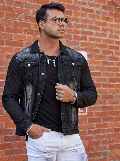 Black Slim-fit Jean Jacket For Men J2807