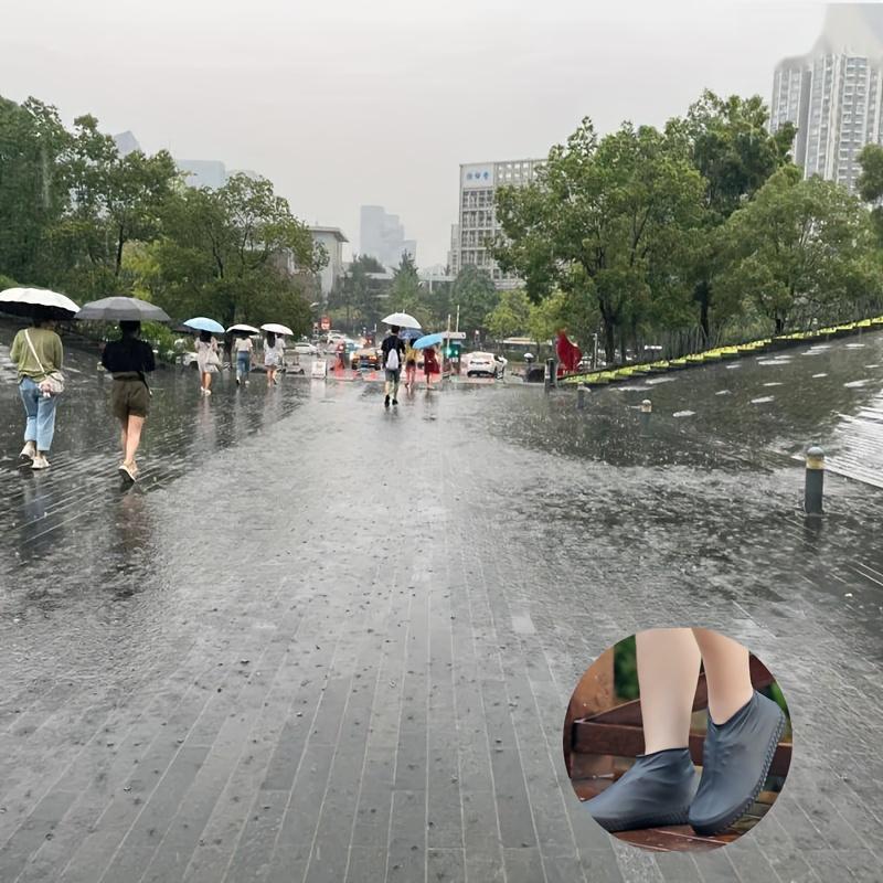 1pair Rubber Rain Boot Overshoes For Outdoor Use Silicone Waterproof Shoe Covers Rainy Day Shoe Cover Reusable Non-Slip Rain Boots