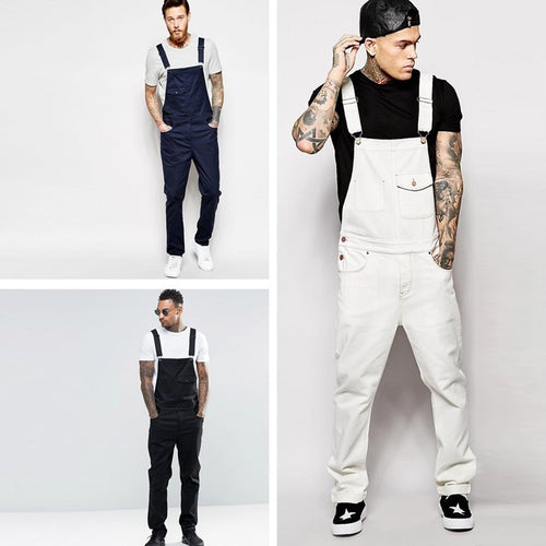 Fashion Mens Long Jumpsuits Pocket Jeans Overall Jumpsuit Streetwear Overall Suspender Plus Size Pants Pantalones babero