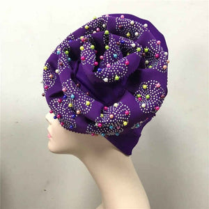 Nigerian gele headtie with beads already made auto hele turban cap african aso ebi gele aso oke headtie with beads-AC30