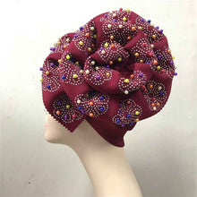Load image into Gallery viewer, Nigerian gele headtie with beads already made auto hele turban cap african aso ebi gele aso oke headtie with beads-AC30