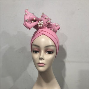 Nigerian gele headtie with beads already made auto hele turban cap african aso ebi gele aso oke headtie with beads-AC30