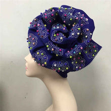 Load image into Gallery viewer, Nigerian gele headtie with beads already made auto hele turban cap african aso ebi gele aso oke headtie with beads-AC30