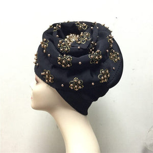 Nigerian gele headtie with beads already made auto hele turban cap african aso ebi gele aso oke headtie with beads-AC30