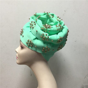 Nigerian gele headtie with beads already made auto hele turban cap african aso ebi gele aso oke headtie with beads-AC30