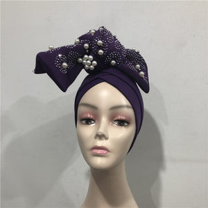 Nigerian gele headtie with beads already made auto hele turban cap african aso ebi gele aso oke headtie with beads-AC30